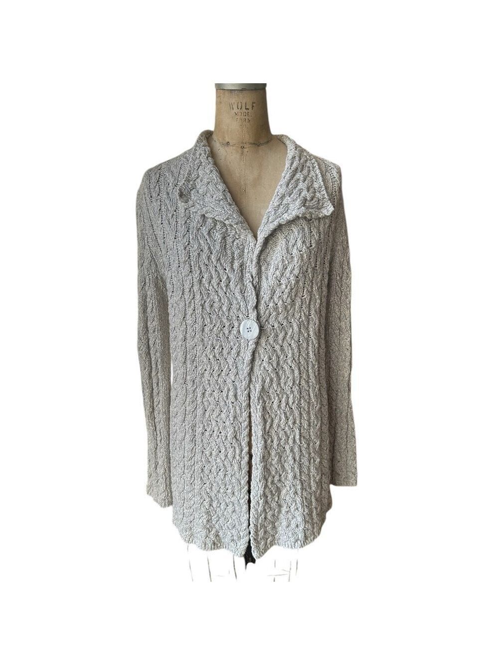 Irelandseye Cozy Cable Knit Single Button Cotton Cardigan Gray made in Dublin